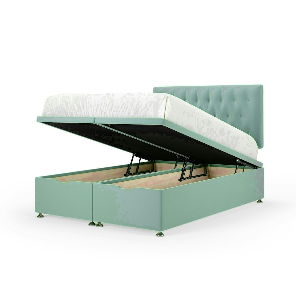 Duckegg Plush Velvet Ottoman Base and Lona Headboard King Size | Multi