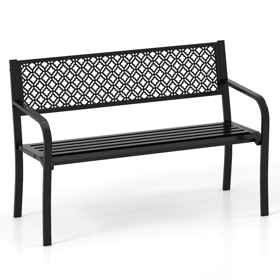 image 1 of COSTWAY Outdoor Garden Bench Metal Patio Loveseat-Black Black