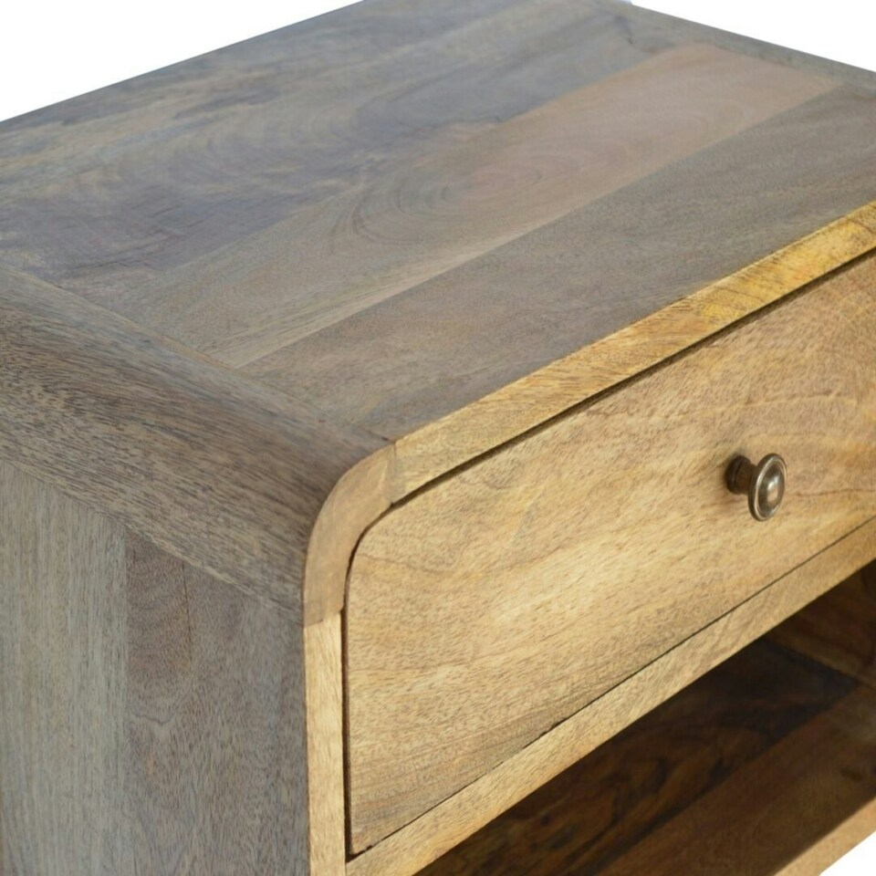 image 1 of Curved Oak-ish Wall Mounted Bedside with Open Slot Brown