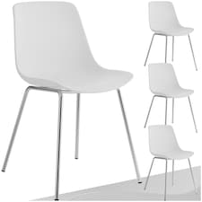 Dining Chair Mave - large plastic seat, ergonomic, high backrest, 120 kg load capacity - Set of 4 White | White/Chrome