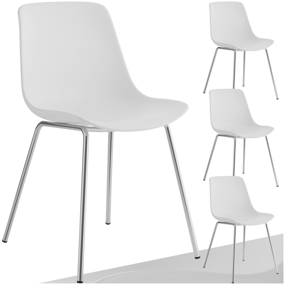 image 1 of Dining Chair Mave - large plastic seat, ergonomic, high backrest, 120 kg load capacity - Set of 4 White | White/Chrome