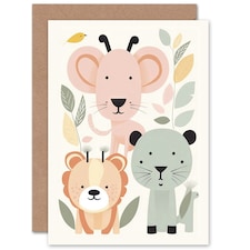 Cute Zoo Animals Pastel Children Kids Baby Birthday Card