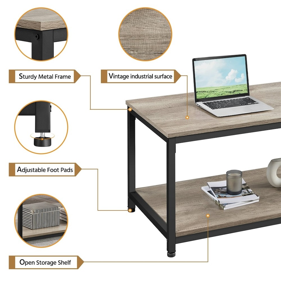 image 1 of Yaheetech Industrial Coffee Table with Storage Shelf