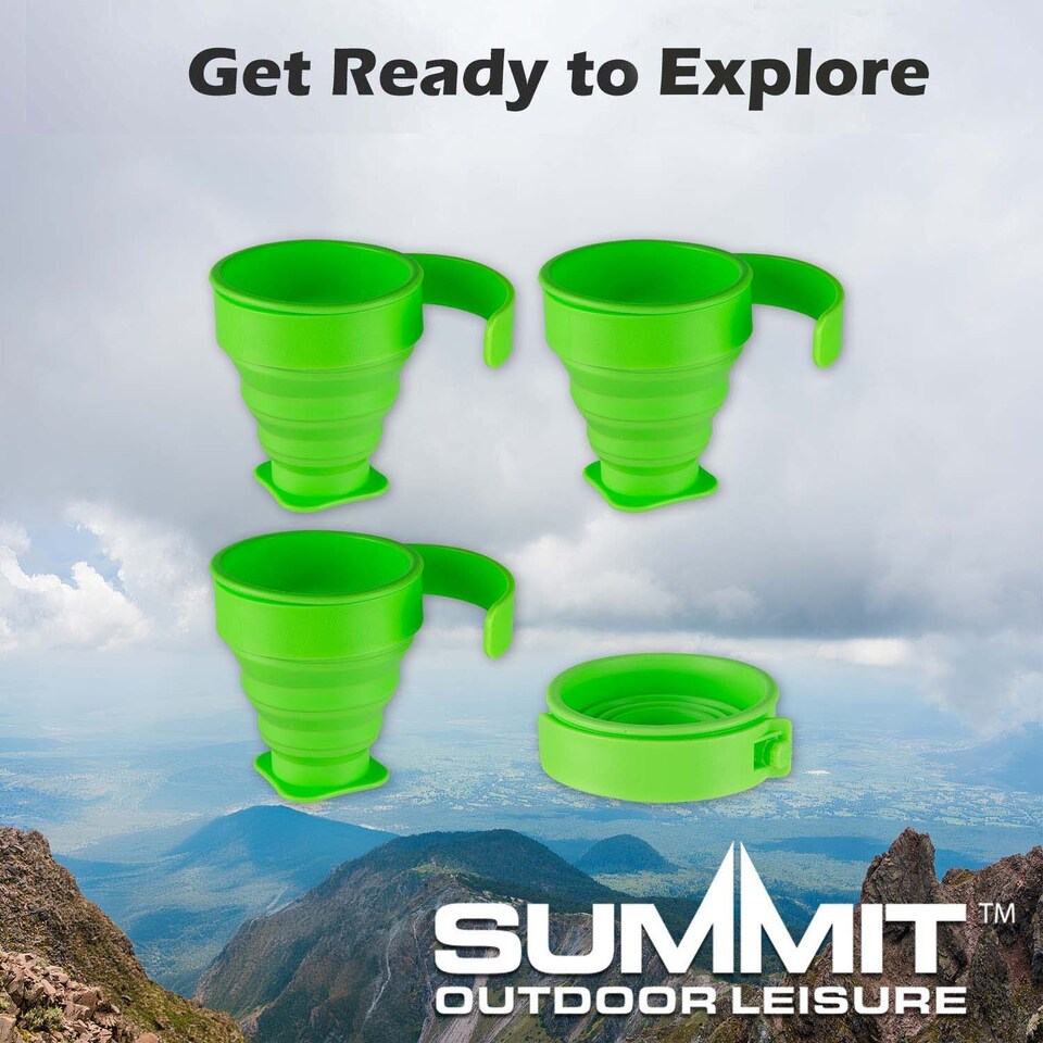 image 1 of PMS Folding Silicone Mugs 4-Pack, Green - Compact Travel Cups