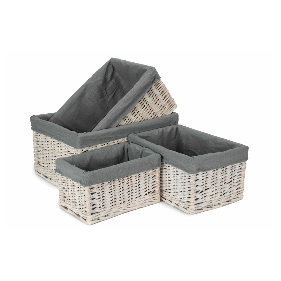 image 1 of White Wash Grey Lined Open Storage Baskets Set of 4 | Grey | Grey | Not provided