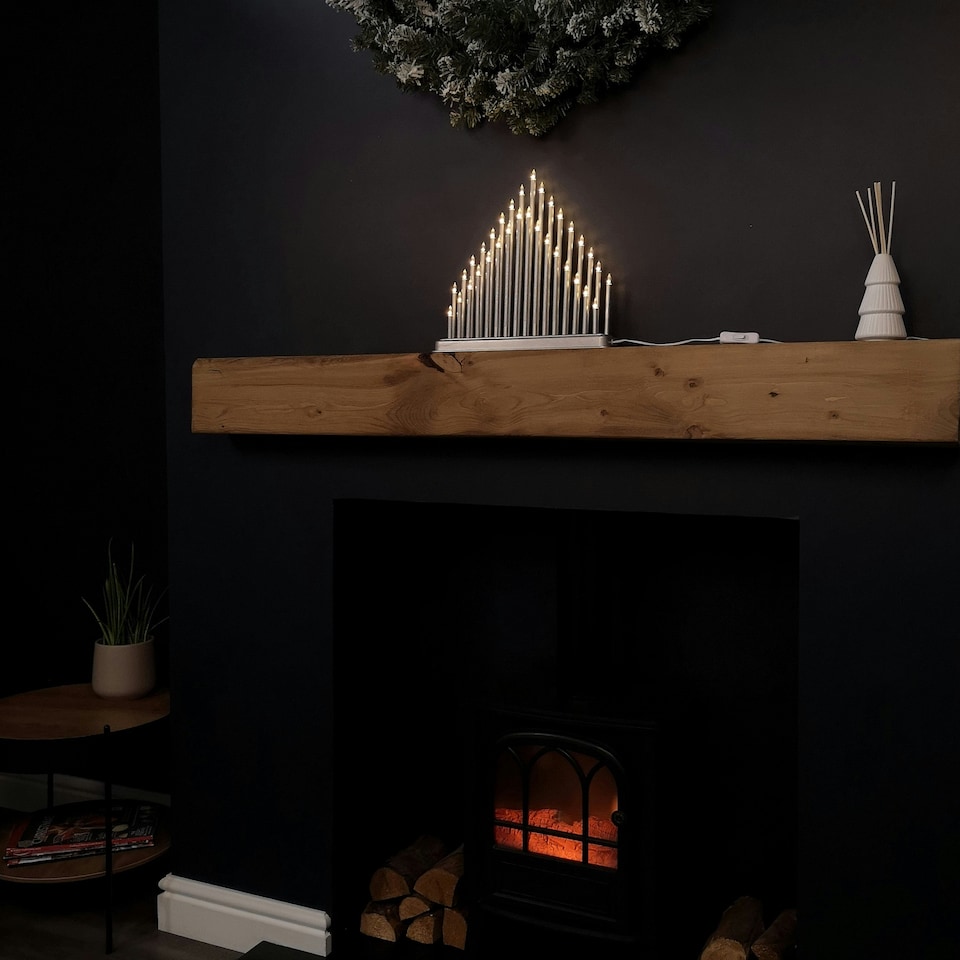 image 1 of Premier 34cm Silver Lit Christmas Candlebridge with 33 Warm White LEDs