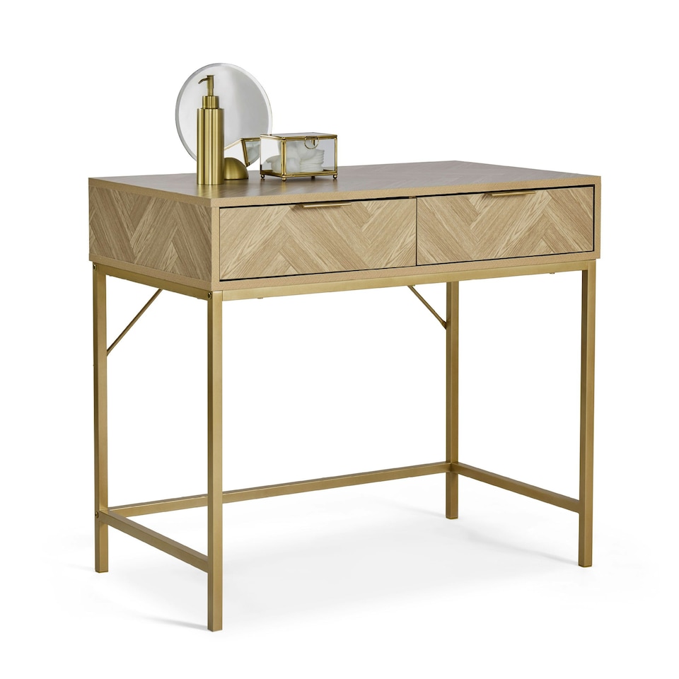 VonHaus Ducie Dressing Table with Gold Frame and Herringbone Finish | Brown - Tesco Groceries VonHaus Ducie Dressing Table with Gold Frame and Herringbone Finish | Brown - Tesco Groceries