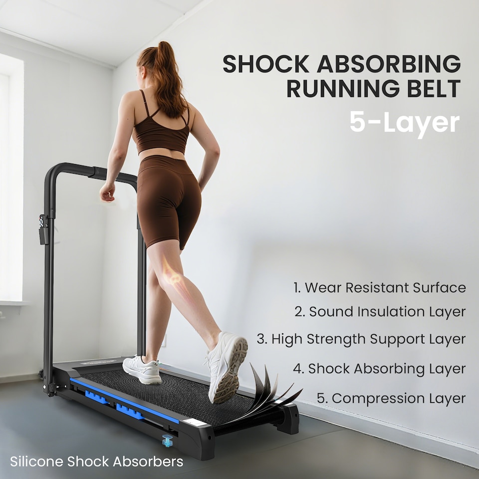 image 1 of HOMCOM 1-6 km/h Folding Motorised Treadmill Walking w/ Remote Control, Blue | Blue | Blue