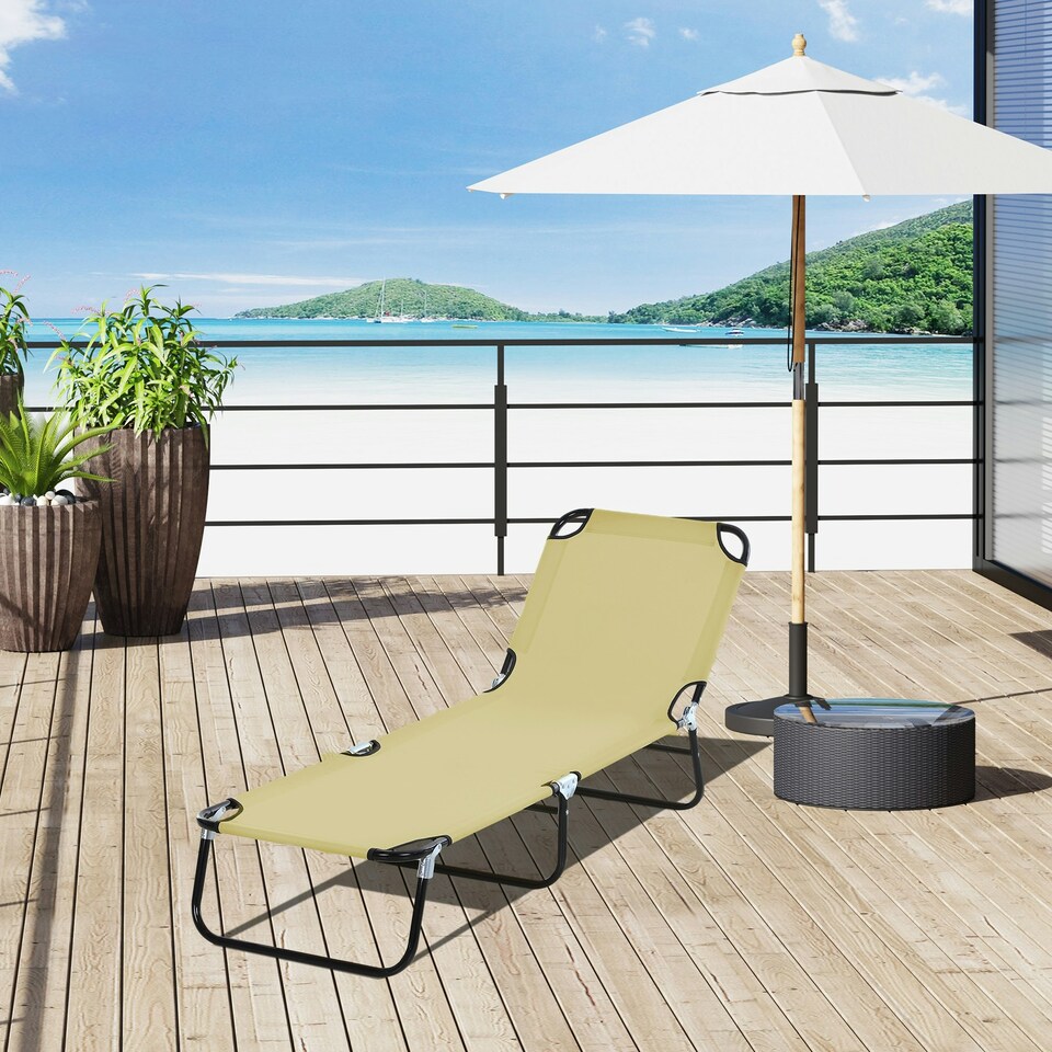 image 1 of Outsunny Folding Lounge Chair Outdoor Chaise Lounge for Bench Patio Beige