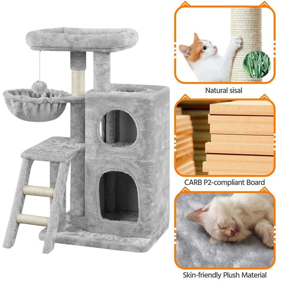 image 1 of Yaheetech 94 cm Tall Cat Tree W/ Dual Condo Basket Light Grey