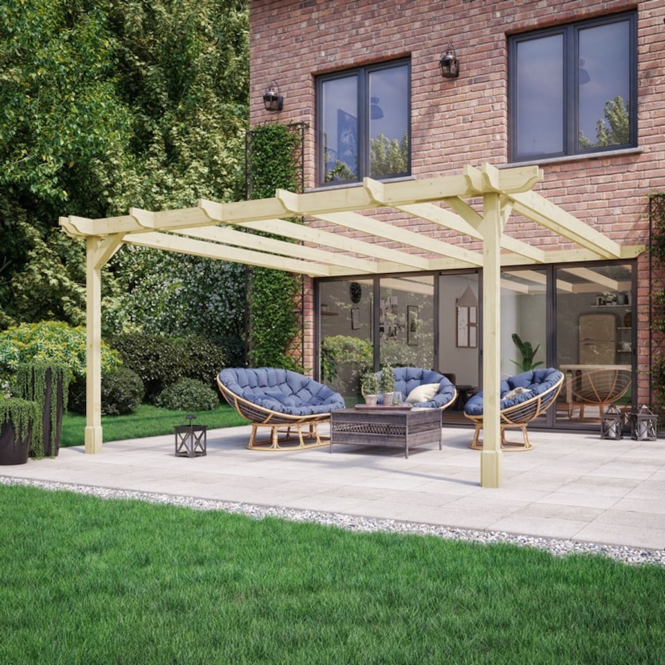 image 1 of Wall Mounted Double Premium Pergola - Wood - L180 x W420 x H270 cm - Light Green