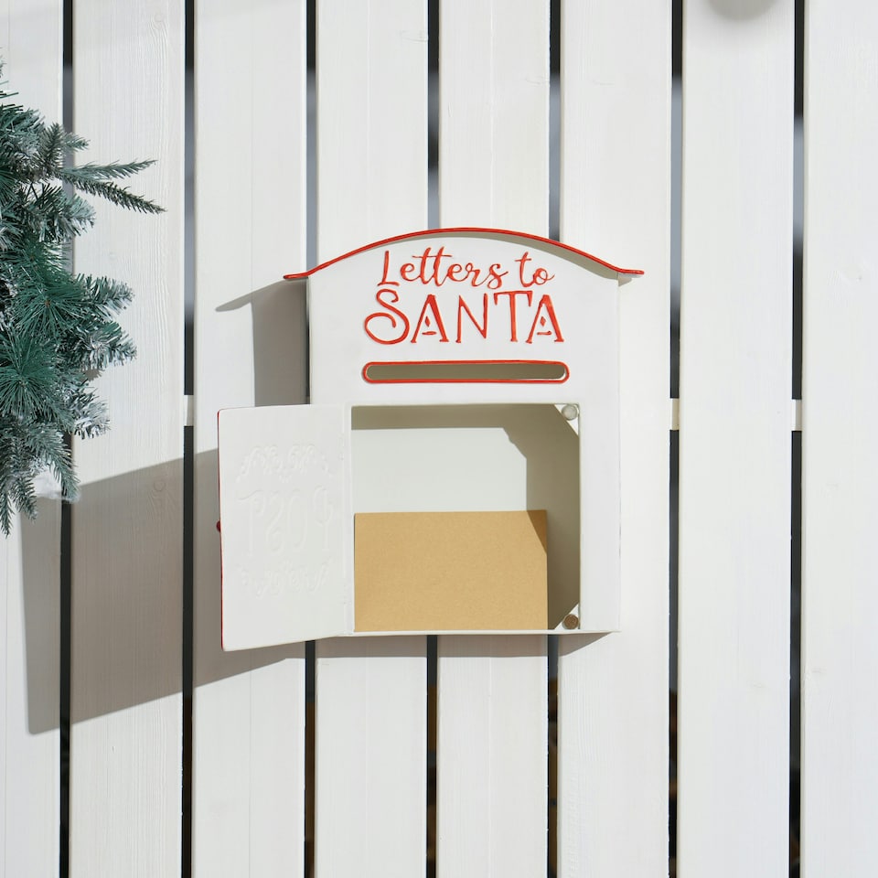 image 1 of HOMCOM Christmas Post Box Wall Mounted Santa Mailbox for Xmas Decoration
