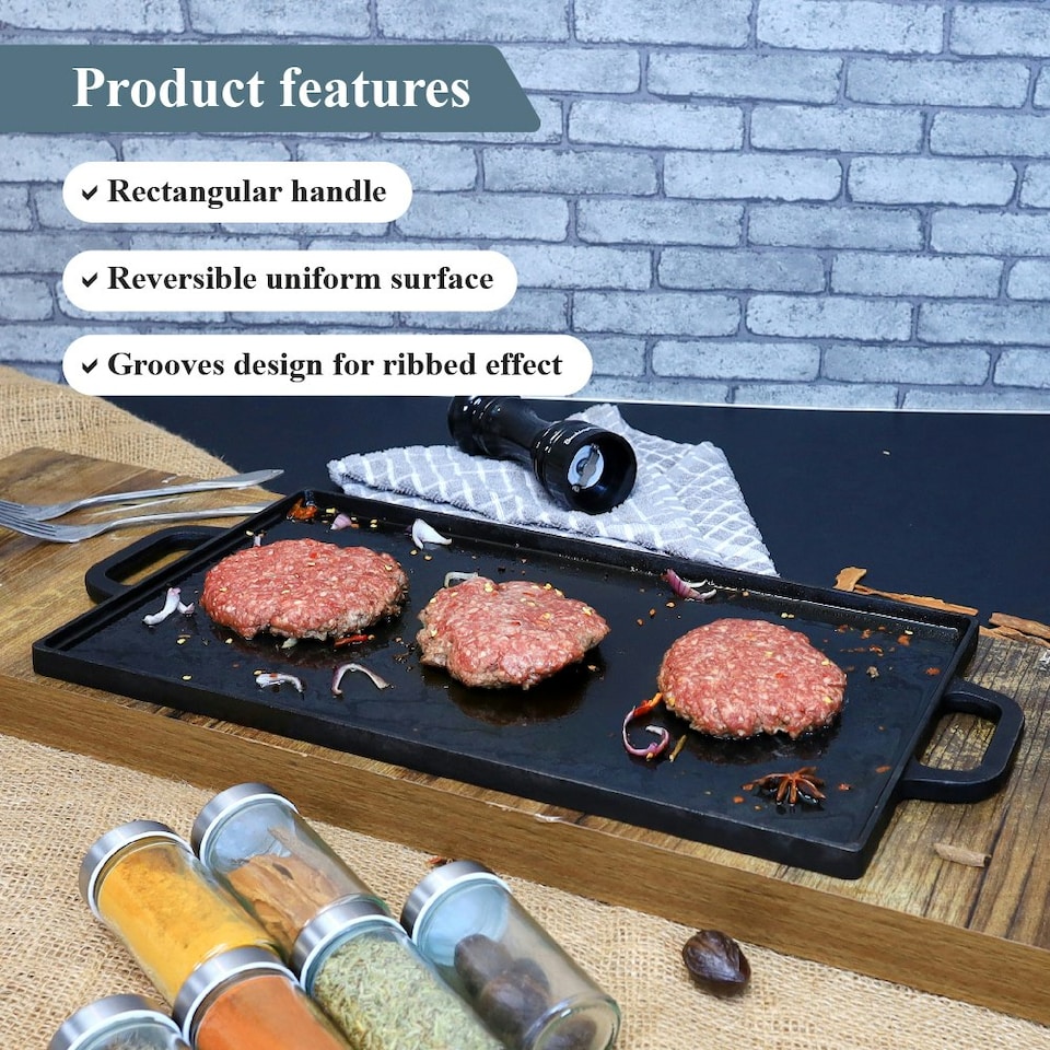 image 1 of Buckingham Pre-Seasoned Cast Iron Reversible Grill Plate  51 cm x 23 cm