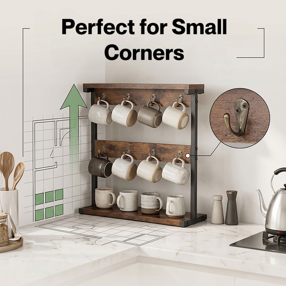 image 1 of Levede Mug Holder Stand Coffee Cup Rack Organiser Countertop Mug Tree with Hooks
