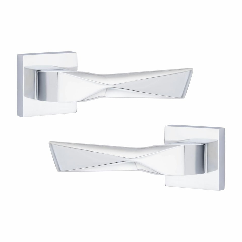 image 1 of Golden Grace 6 Pairs Modern Aura Premium Design Door Handles on Square Rose in Polished Chrome Finish Chrome