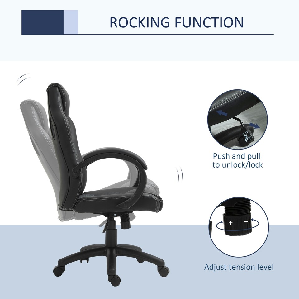 image 1 of Vinsetto PU Leather Racing Gaming Chair, Swivel Home Office Gamer Chair Gray