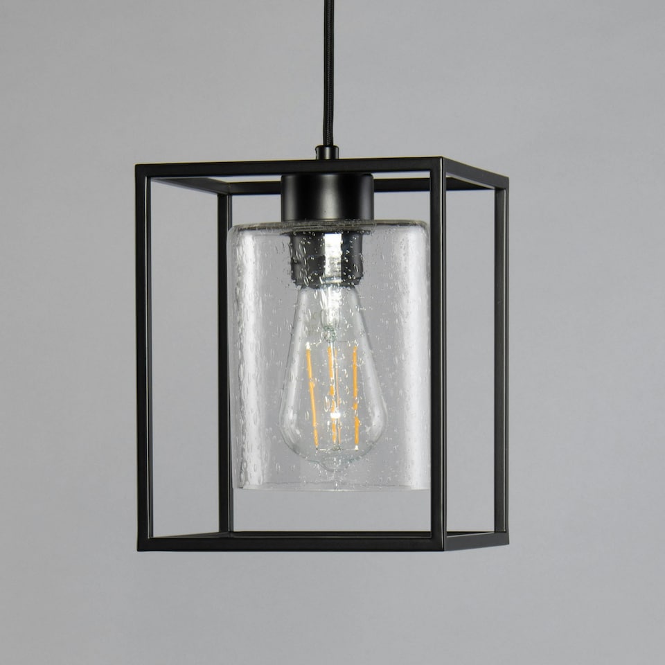 image 1 of BHS Hardy Cage Ceiling Pendant with Bubble Glass Shade | Black | Matte Black | 1