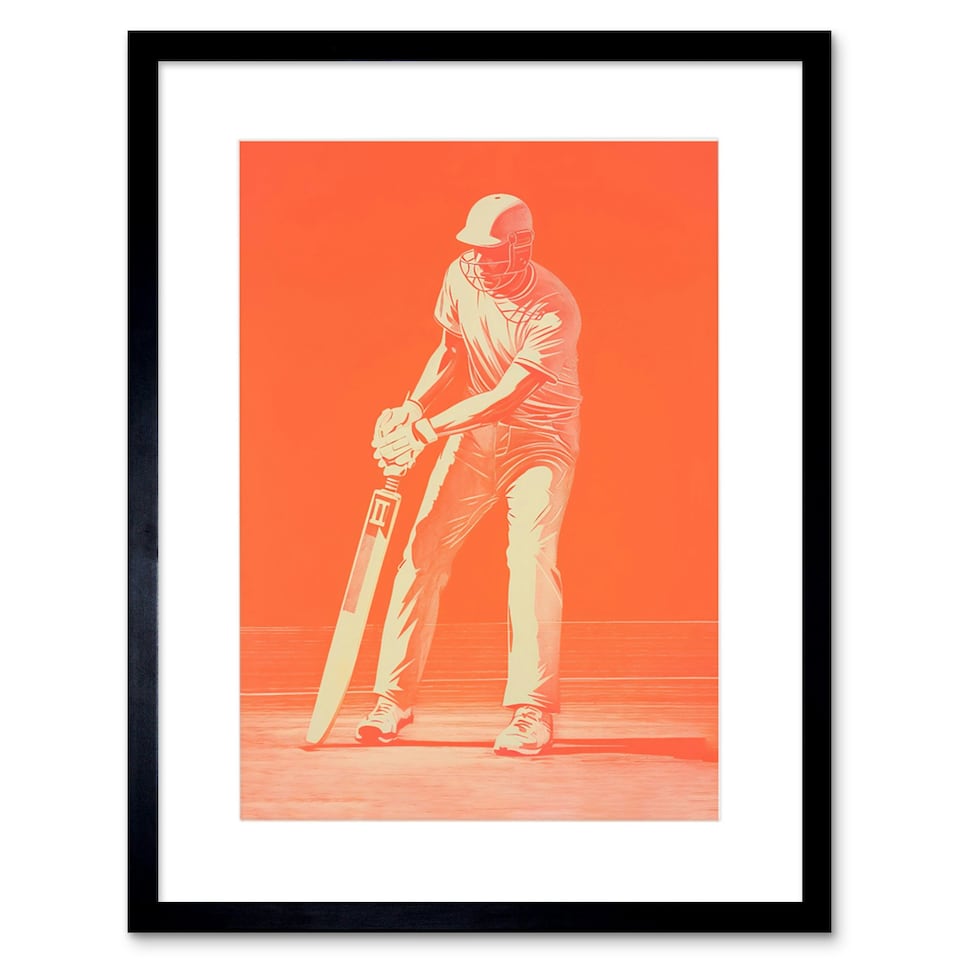 image 1 of Cricket Player Flick Shot Sport Athlete 9x7" Black Framed Wall Art Print