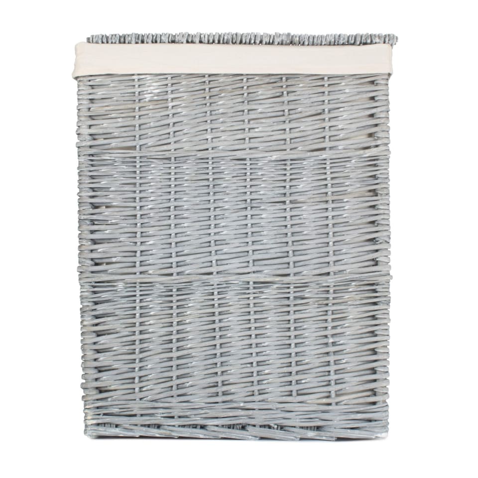 image 1 of Large Grey Wash Square Laundry Basket with White Lining | White | White