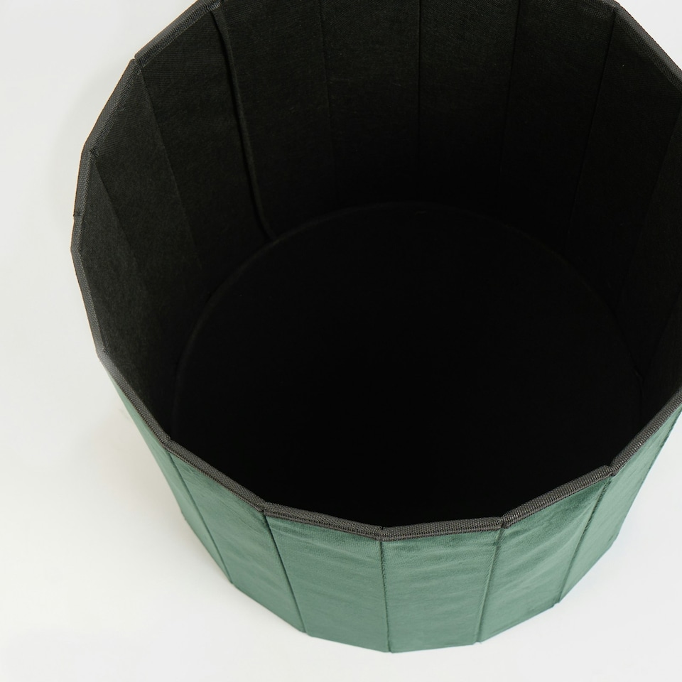 image 1 of OHS Matte Velvet Soft Round Foldable Footstool Seat Storage Organiser Ottoman | Green | Forest Green