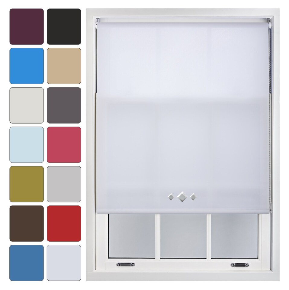 image 1 of FURNISHED Daylight Roller Blinds with Triple Diamond Eyelet Cut to Size Sheer Fabric | White | White | (W) 210cm x (L) 165cm