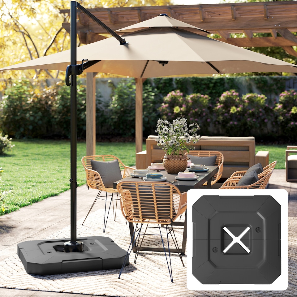 image 1 of Outsunny Umbrella Weights for Cantilever Parasol, 2 PCS Parasol Base Weights | Black | Black | 101L x 101W x 12H cm
