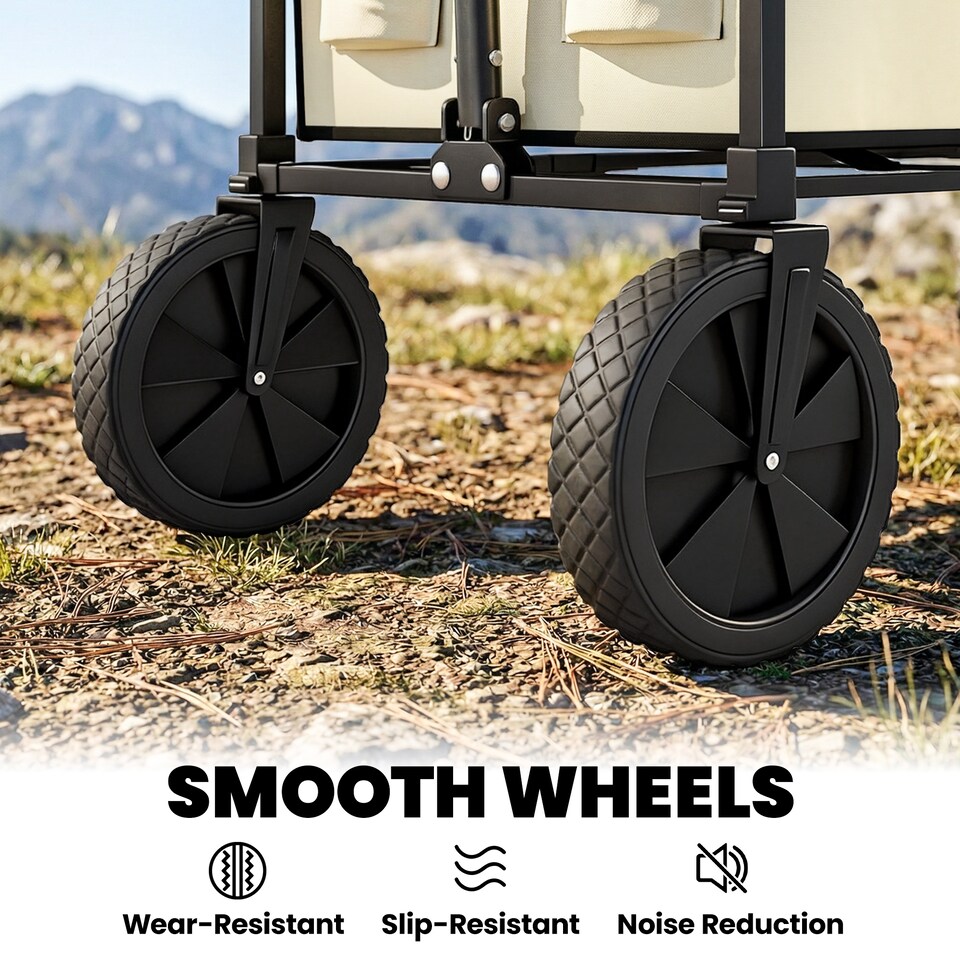 image 1 of Outsunny 95L Foldable Festival Trolley on Wheels | Brown | Black | 103L x 46.5W x 97H cm