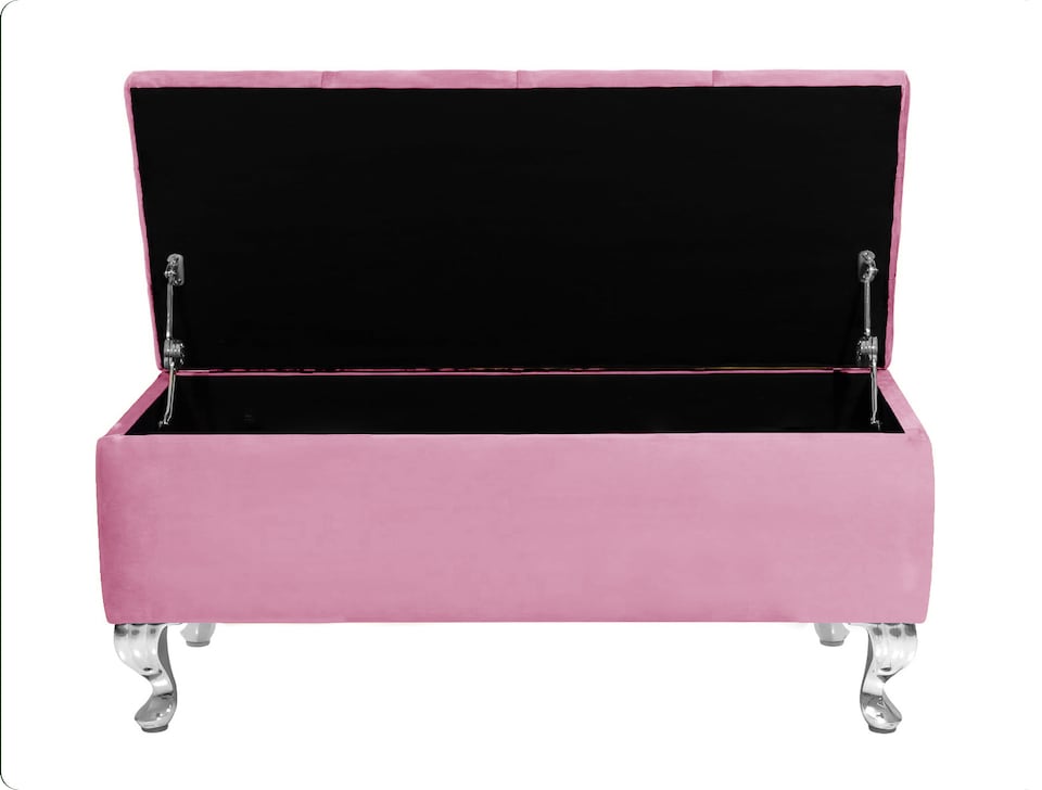 image 1 of Londona 90cm Chesterfield Ottoman Storage Bench - Plush Velvet Shoe Bench - Pink Upholstery Footstool with Storage