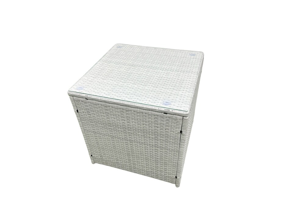 image 1 of Fimous Outdoor Garden Dining Sets Rattan Furniture Gas Fire Pit Dining Table Gas Heater with 2 Side Tables 2 Big Footstools Light Grey
