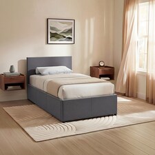 Vida Designs Veronica Single Lift Up Linen Ottoman Storage Bed Frame, Dark Grey