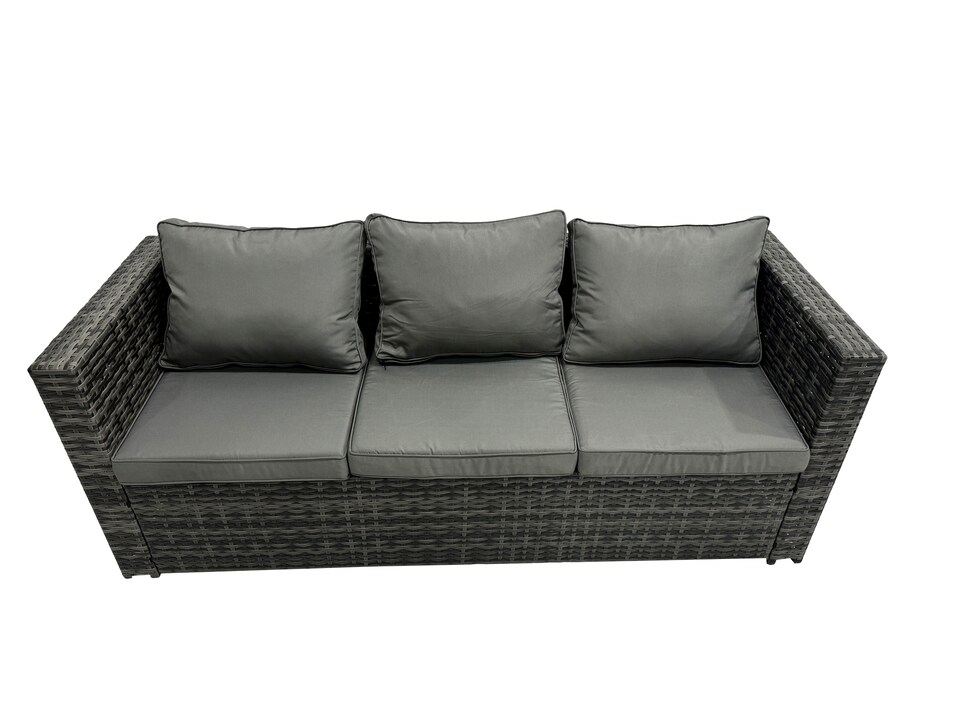 image 1 of Fimous 8-seater Outdoor PE Rattan Sofa Set with Dining Table Patio Garden Furniture Sets with Chair Big Stool Side Table Dark Grey Mixed
