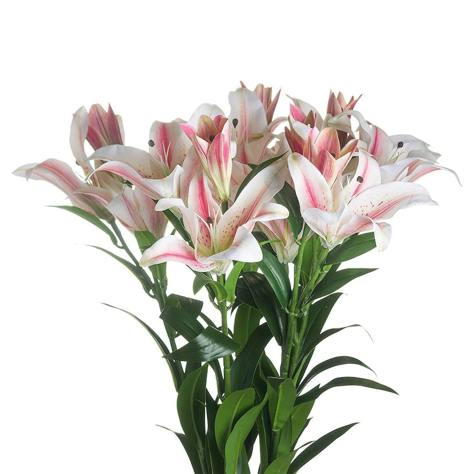 image 1 of Hill Interiors Stargazer Lily Artificial Flower (Pack of 1) - White/Pink - One Size