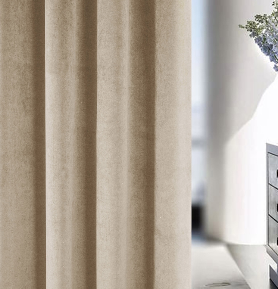image 1 of Luxury Enhanced Living Cream Velvet, Supersoft, Blackout, Thermal Curtains with Tape Top (PAIR) - 46 x 54 inch (117x137cm)