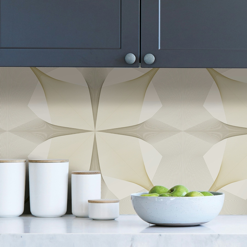 image 1 of NuWallpaper NUS3575 Inuition Peel & Stick Wallpaper, White & Gold Multi