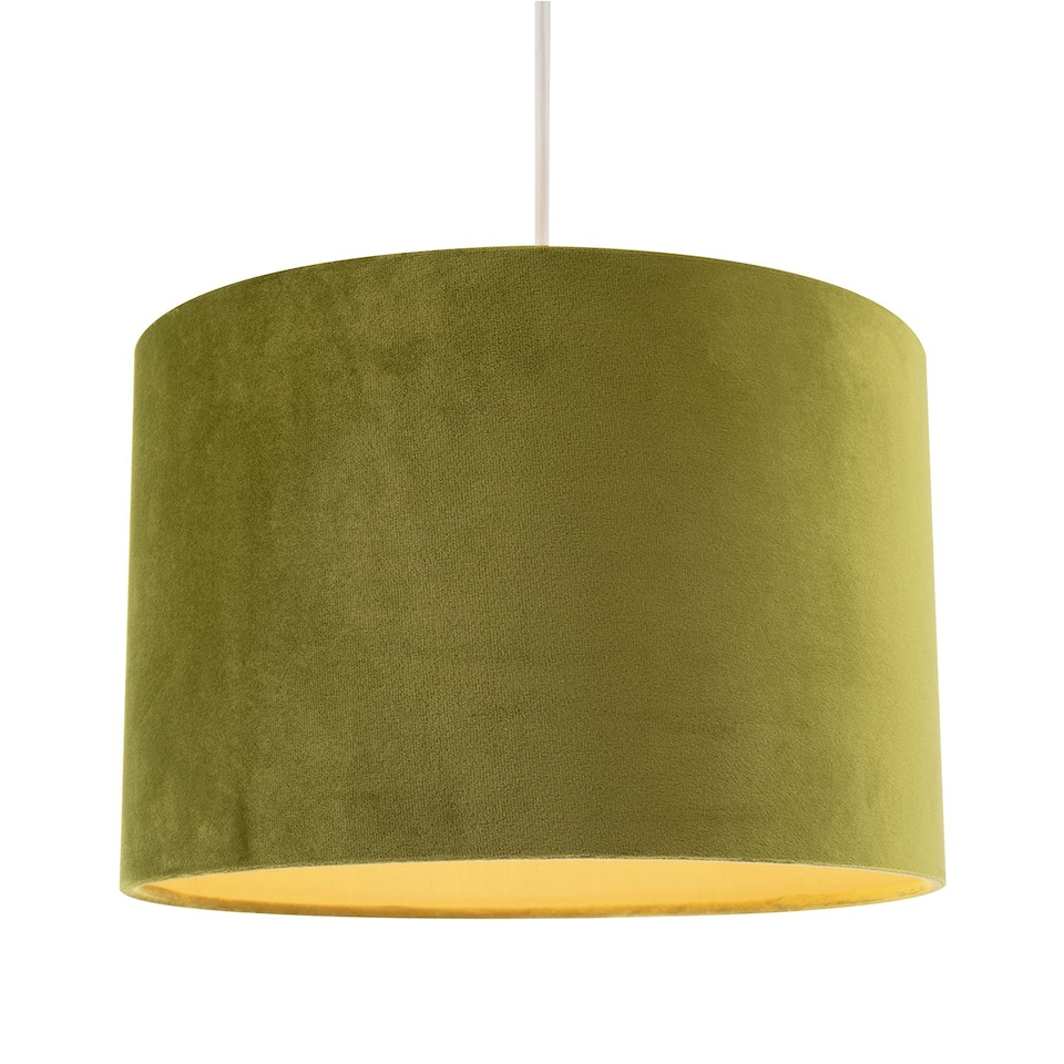 image 1 of Soft Velvet Olive Green Fabric Round Lamp Shade for Table or Pendant | Green | Olive Green | 1
