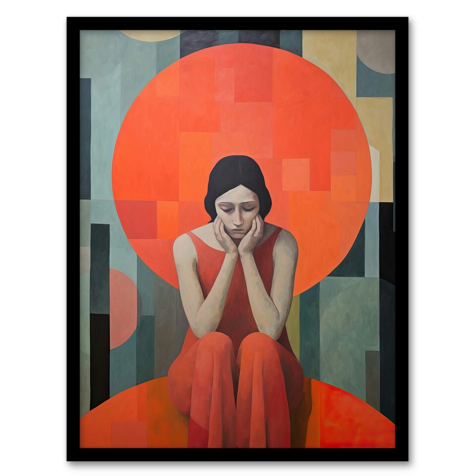 image 1 of Womens Troubles Orange Moon Portrait Home Decor Black Framed Wall Art Print A4