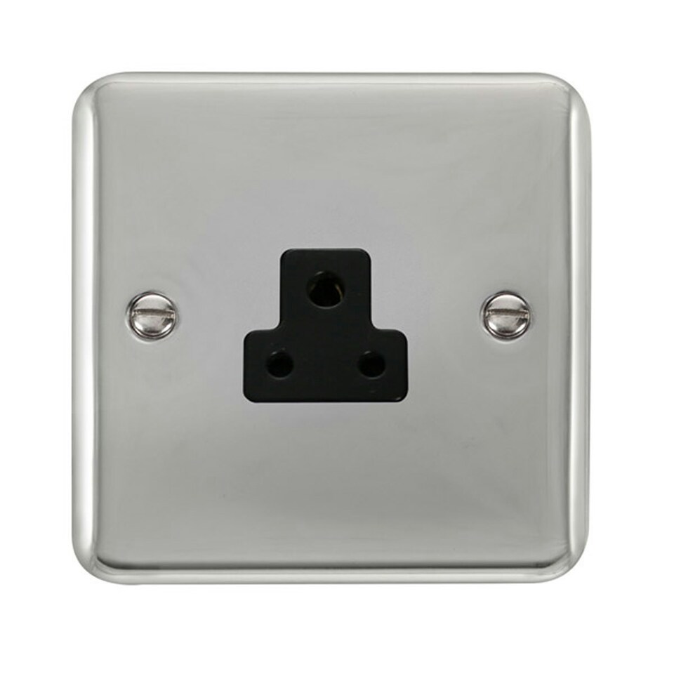 SE HOME Curved Polished Chrome 1 Gang 2A Round Pin Socket Black | Polished Chrome