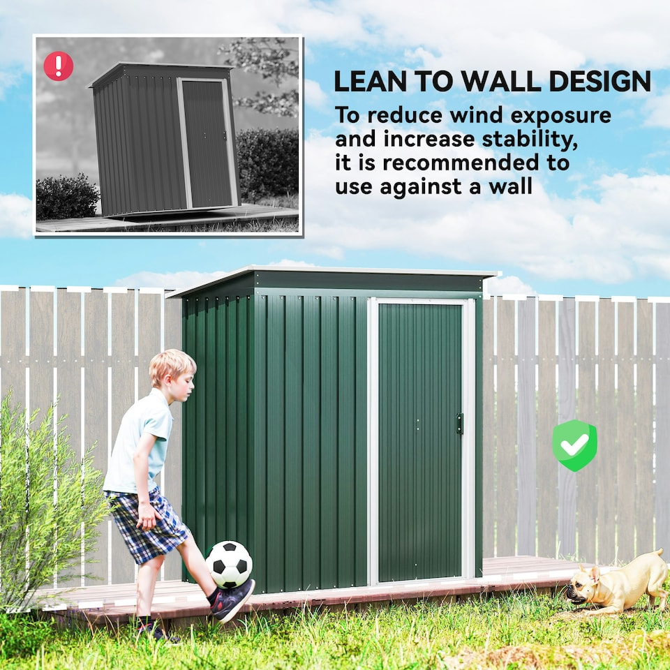 image 1 of Outsunny 5 x 3ft Garden Storage Shed Sliding Door Sloped Roof Tool, Green