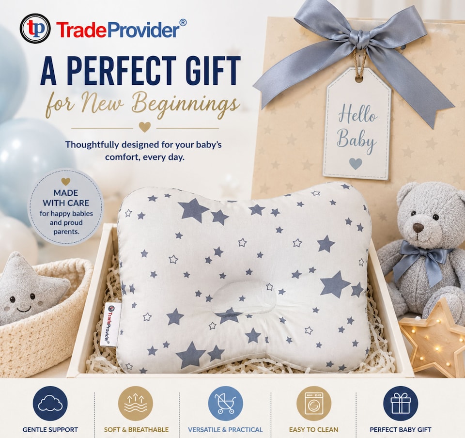 image 1 of TradeProvider® Baby Head Support Cushion for Pram, Pushchair, Stroller, Infant Support Pad, Newborn Travel Headrest (Starlight Grey Collection)