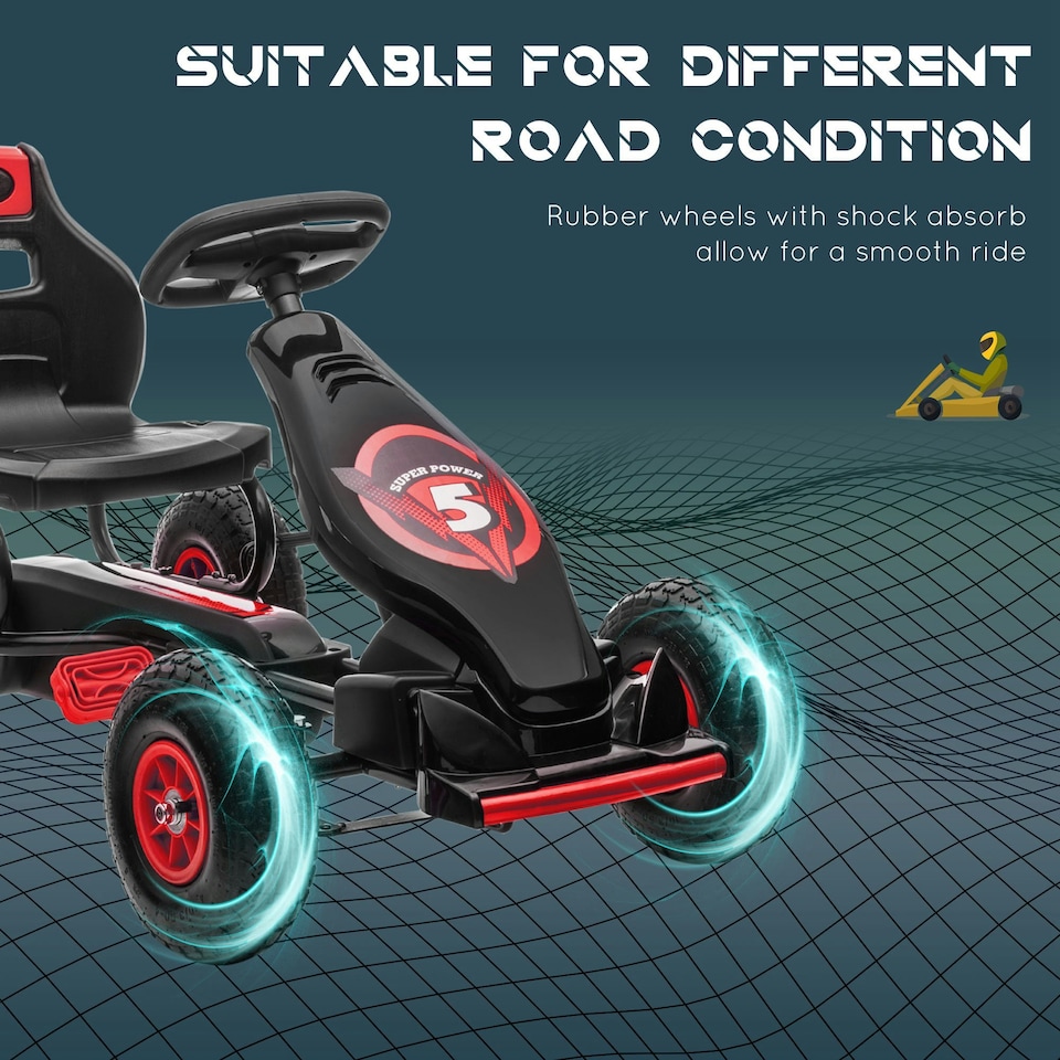 image 1 of HOMCOM Children Pedal Go Kart w/ Adjustable Seat, Rubber Wheels, Brake - Red