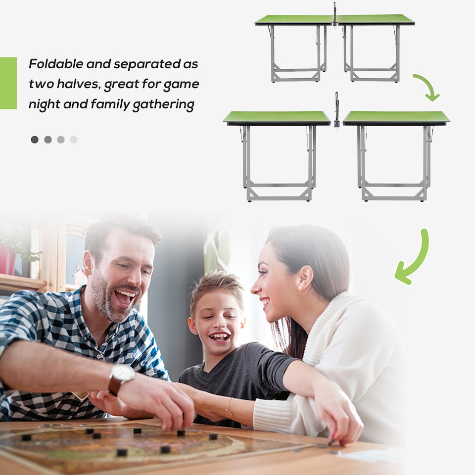 image 1 of HOMCOM 6ft Table Tennis Table, Ping Pong Table with Net, Foldable and Portable Ping Pong Set for Indoor Outdoor Use, Easy Assemble, Midsize, Green