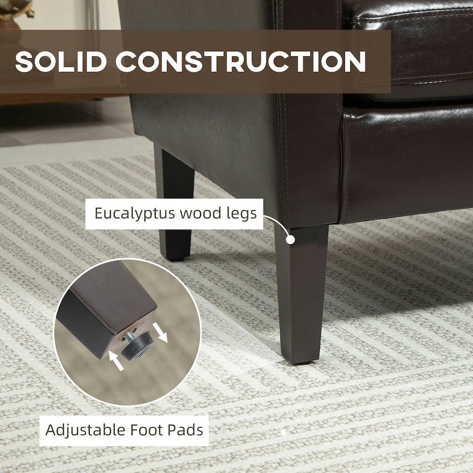 image 1 of HOMCOM Armchair Accent Chair with Eucalyptus Wood Legs for Bedroom Brown