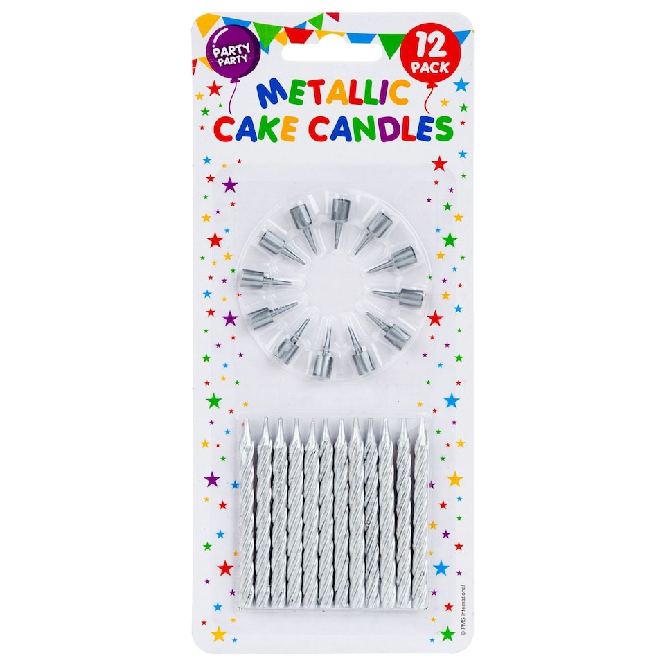 image 1 of PMS Metallic Silver Birthday Cake Candles, 8 Pack (60mm)