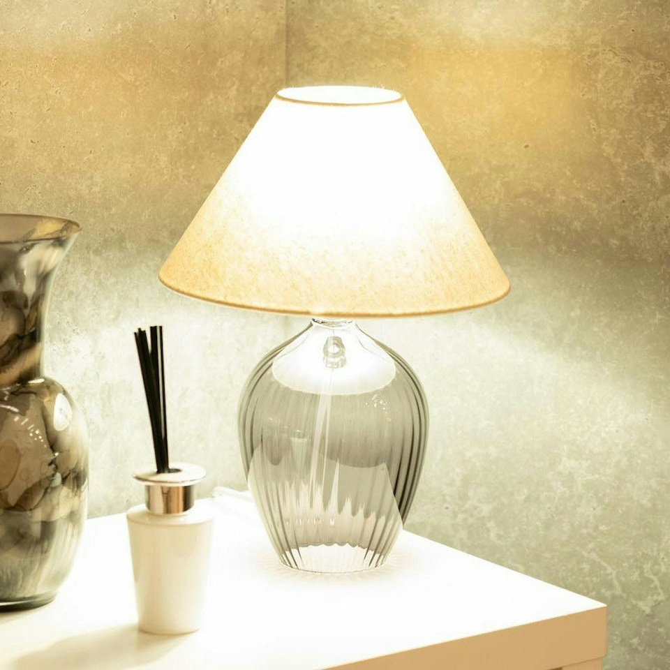 image 1 of ValueLights Olivet Pair of Grey Glass Table Lamps with Fabric Tapered Lampshade Bedside Light