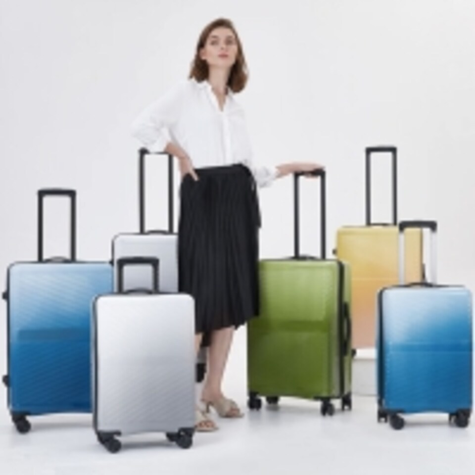 image 1 of 2 Pcs Set,Suitcase Premium Lightweight, Carry-on Hand Luggage, Durable ABS+PC Hardshell, Zipper Closing with TSA Lock, 4 Spinner Wheels