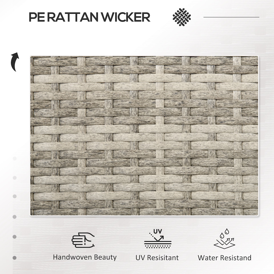 image 1 of Outsunny 2 Seat Rattan Garden Bench, Patio Wicker Chair with Glass Tea Table, Outdoor Love Seat with Padded Cushions, for Garden, Porch, Mixed Grey/Grey