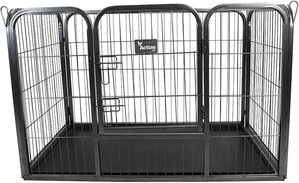 image 1 of Actiaspet Heavy Duty Metal Pet Playpen with Removable Plastic Floor | Whelping Box for Puppy Training (Black, Medium)