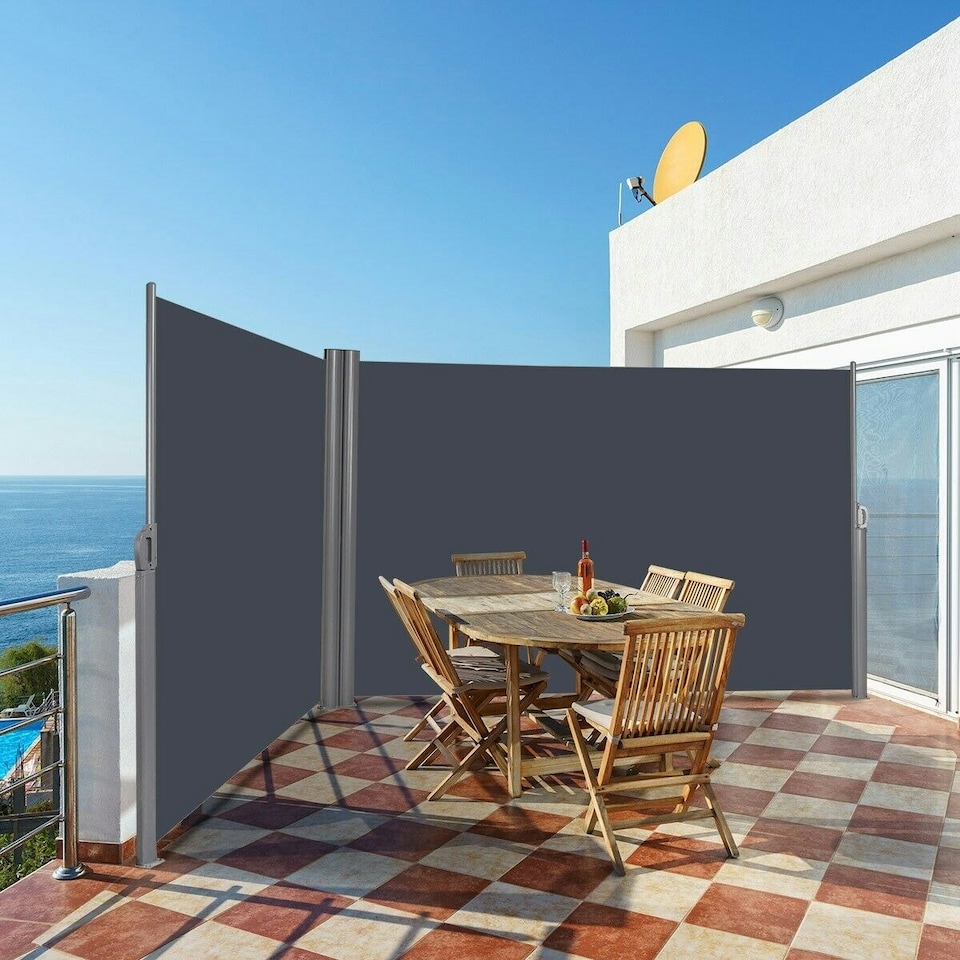 image 1 of COSTWAY 1.6x6M Retractable Folding Side Awning Screen Divider Grey