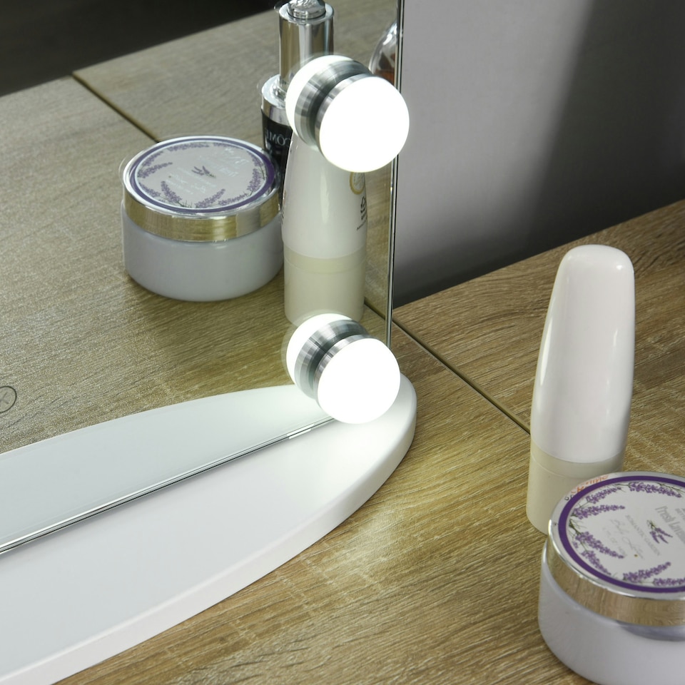 image 1 of HOMCOM Hollywood Makeup Mirror with Led Light Dimmer Cosmetic Beauty Stage