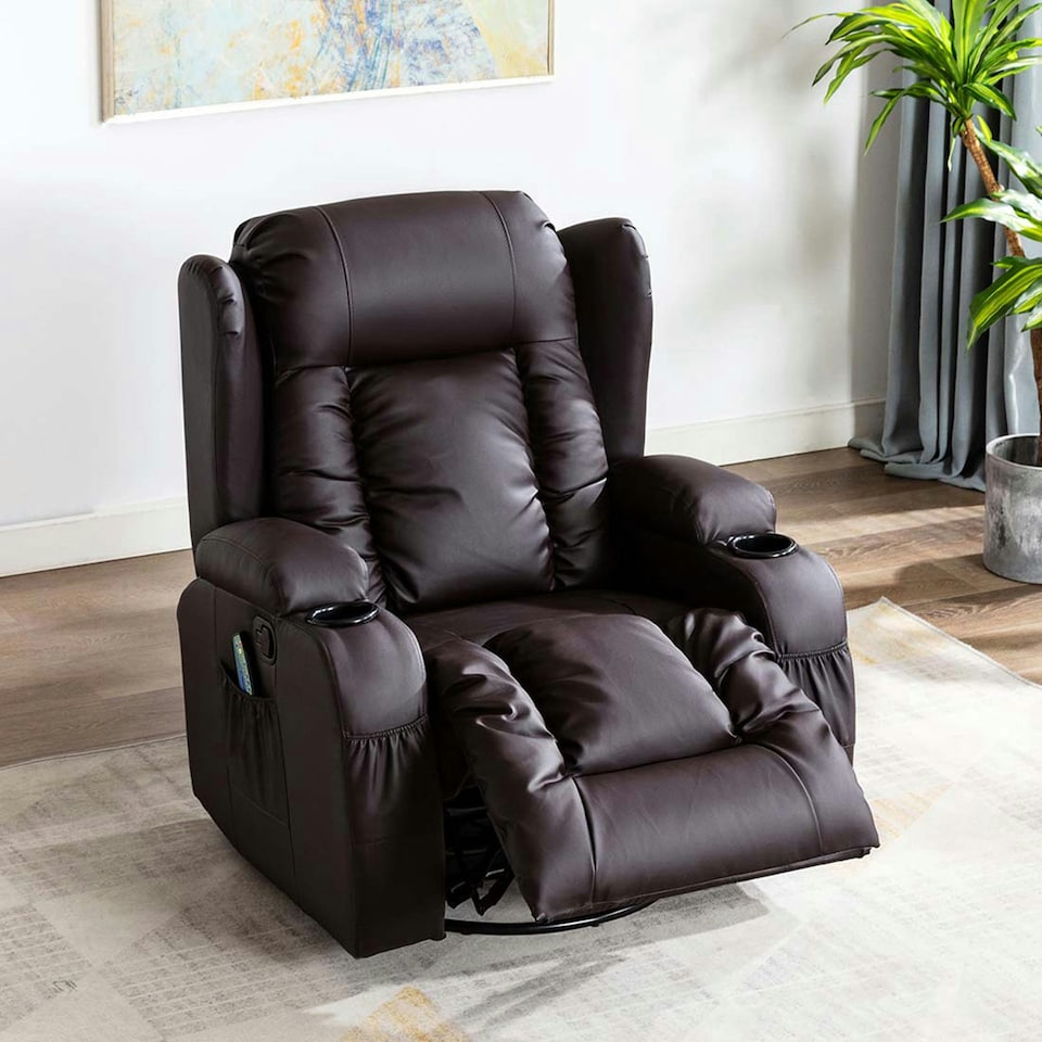 image 1 of Caesar Bonded Leather Recliner Rocking Swivel Heat & Massage Chair (Brown)